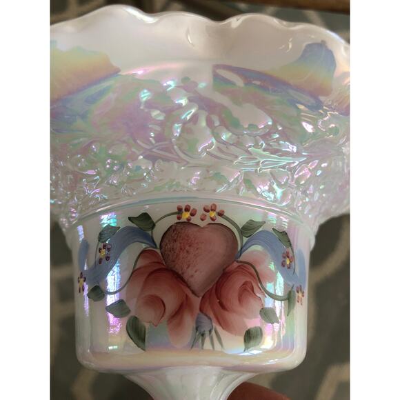 Vintage Fenton Hand Painted Ruffled Pedestal Dish - Picture 6 of 9